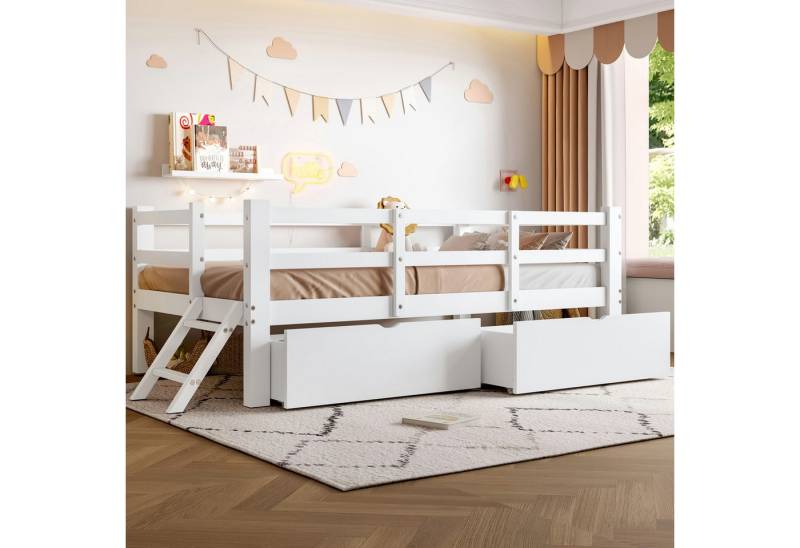 REDOM Kinderbett Holz-Plattformbett mit 2 Schubladen (Kiefernholz & MDF mit halbgeschlossenem Schutzgeländer,hoher Stabilität, 1-tlg., 90x200) von REDOM