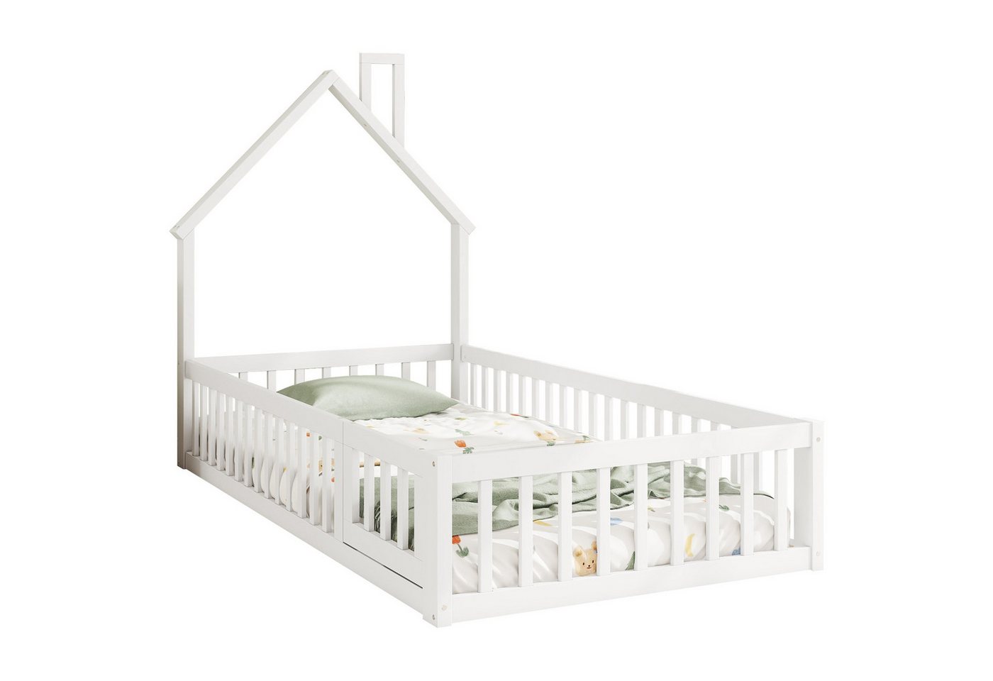 REDOM Kinderbett Jugendbett Doppelbett Einzelbett Hausbett Funktionsbett (Schornsteinform, aus Kiefernholz, minimalistisches Design, 90x200 cm), ohne Matratze von REDOM