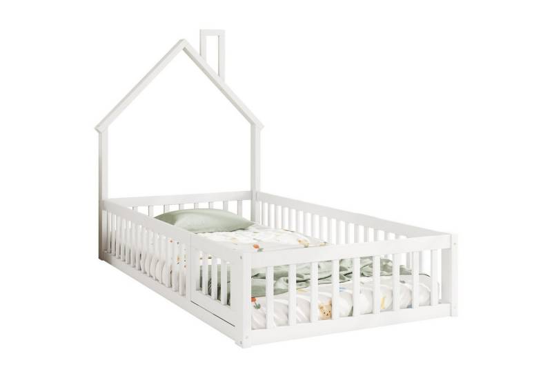 REDOM Kinderbett Jugendbett Doppelbett Einzelbett Hausbett Funktionsbett (Schornsteinform, aus Kiefernholz, minimalistisches Design, 90x200 cm), ohne Matratze von REDOM