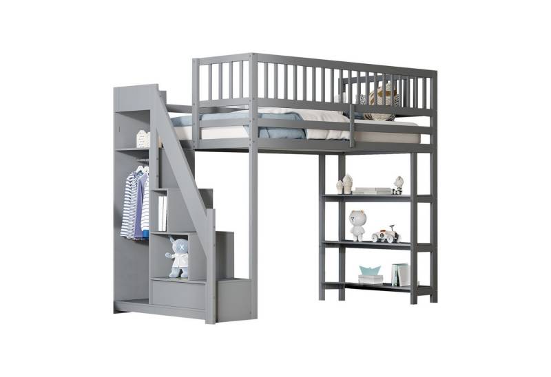 REDOM Kinderbett Multifunktionales Hochbett 90x200 cm (mit Kleiderschrank & Stauraum, Sicheres Kinderbett mit Leiter, Regal & Spielbereich), ohne Matratze von REDOM