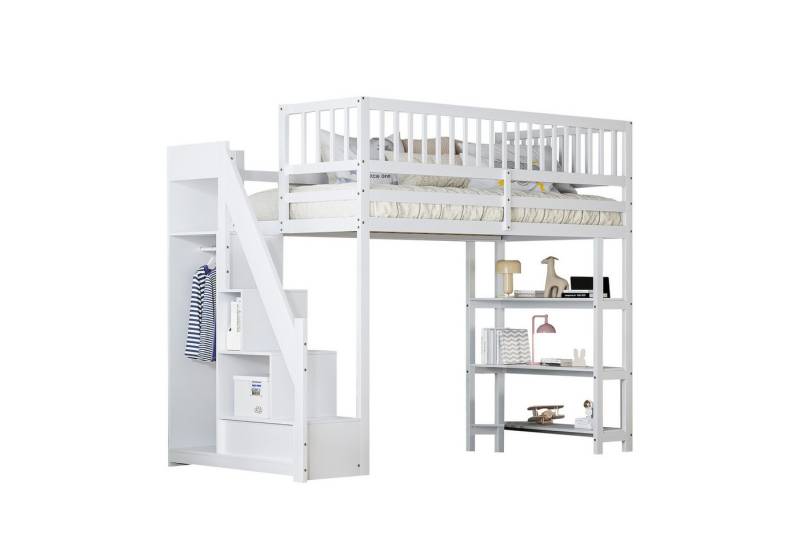 REDOM Kinderbett Multifunktionales Hochbett 90x200 cm (mit Kleiderschrank & Stauraum, Sicheres Kinderbett mit Leiter, Regal & Spielbereich), ohne Matratze von REDOM