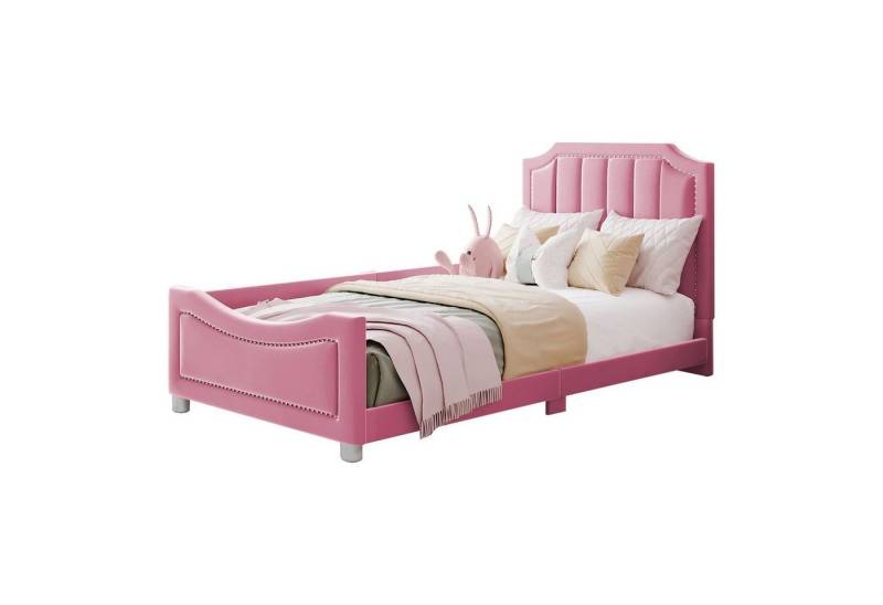 REDOM Kinderbett Polsterbett Schlafsofa Bett Einzelbett, mit Rückenlehne Armlehne (Gästebett Bettgestell Flanell Multifunktionsweichbett 90*200cm), ohne Matratze von REDOM