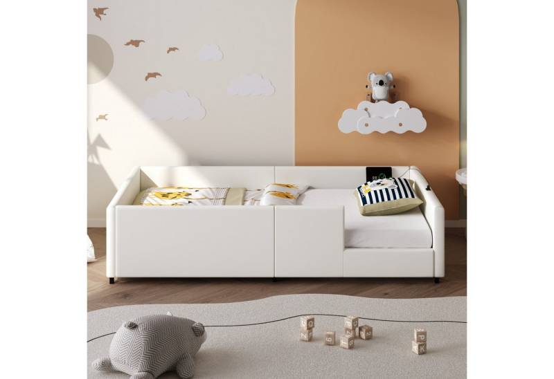 REDOM Kinderbett Polsterbett mit Schutzgeländer (mit USB-C Ladestation, Weiß – Sicheres Jugendbett & Gästebett,Komfortbett für Kinder, Jugendliche & Erwachsene, 1-tlg., 212 x 98 x 44) von REDOM
