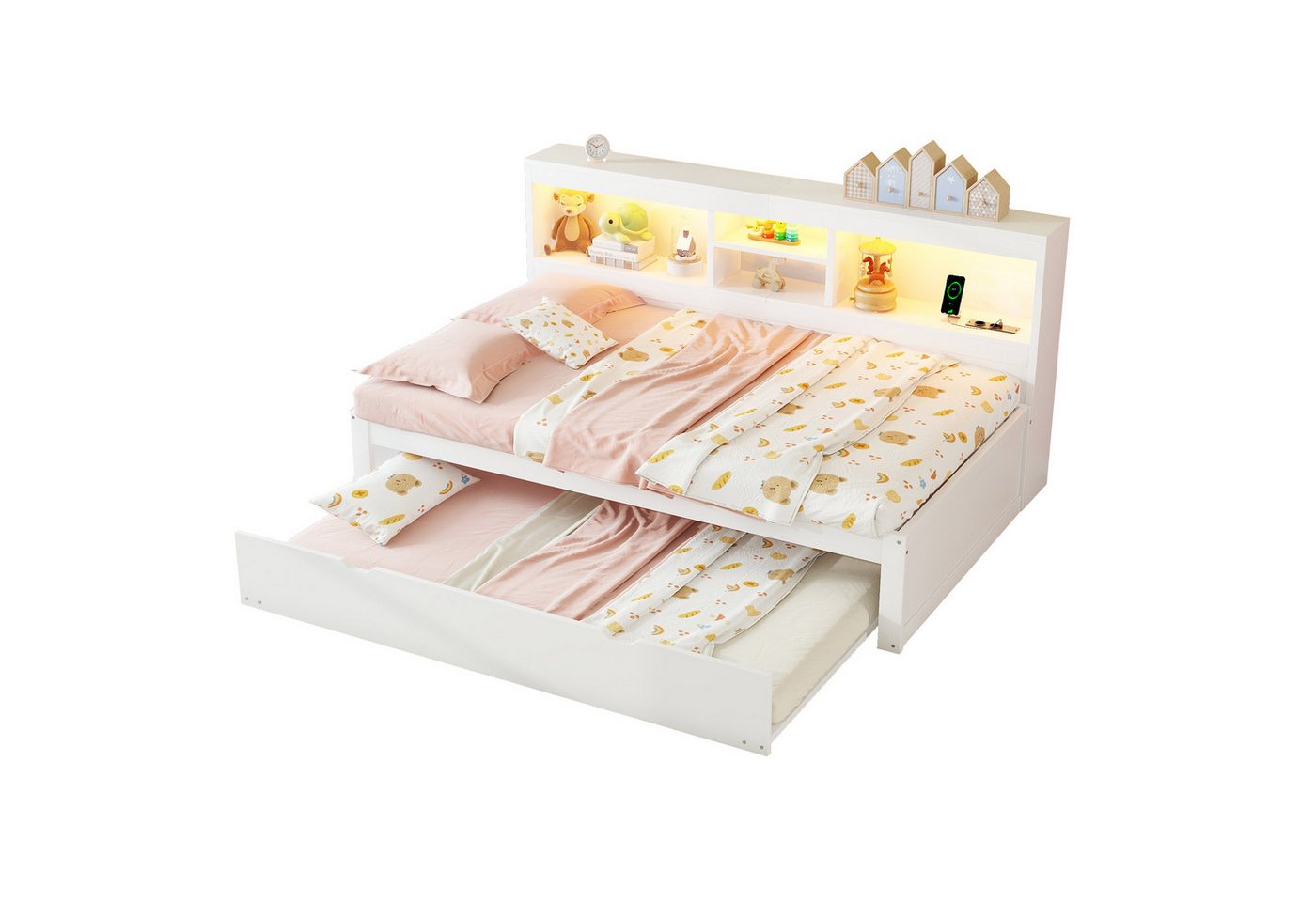 REDOM Kinderbett Schlafsofa Daybett (mit Ambientebeleuchtung & USB-Anschluss, Ausziehbar & mit Stauraum., 90x200 cm), ohne Matratze von REDOM