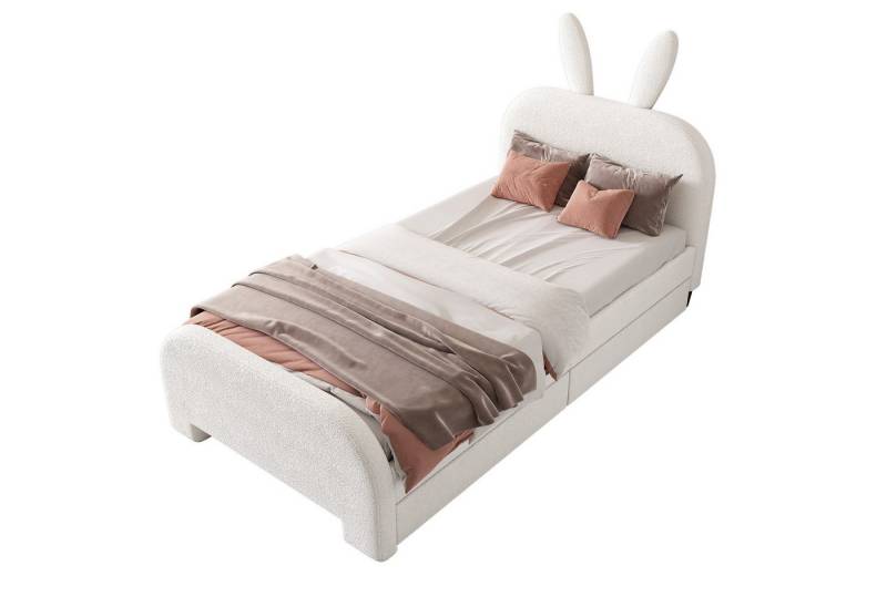 REDOM Kinderbett Stauraumbett Einzelbett Polsterbett (Schafwolle resistent, Cartoon Kaninchenform, zwei Schubladen, 90x200 cm), ohne Matratze von REDOM