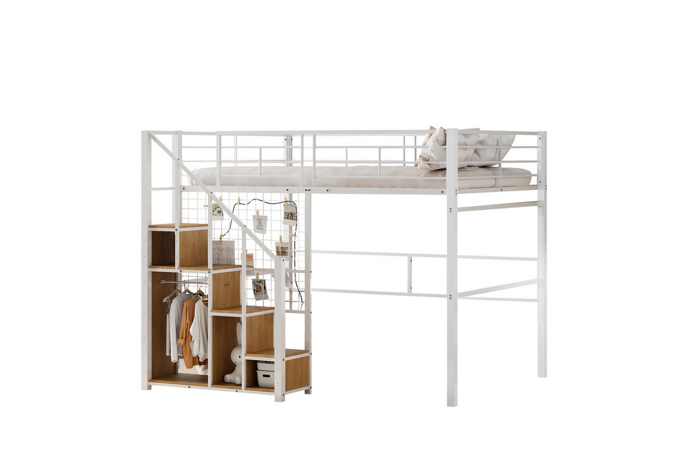 REDOM Kinderbett Stauraumbett Hochbett Metallbett (mit Sicherheitsleiter, Kinderbett mit Eisenrahmen und Ablagefläche, 140x200 cm), Kein Sofa oder Tisch von REDOM