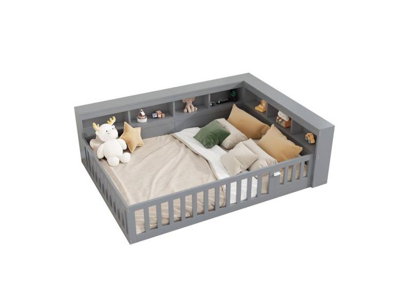 REDOM Kinderbett Stauraumbett mit USB & Steckdose, Seitlichem Stauraum & Geländer (Hochbett für Jugendzimmer & Gäste, 140x200cm), mit Matratze von REDOM