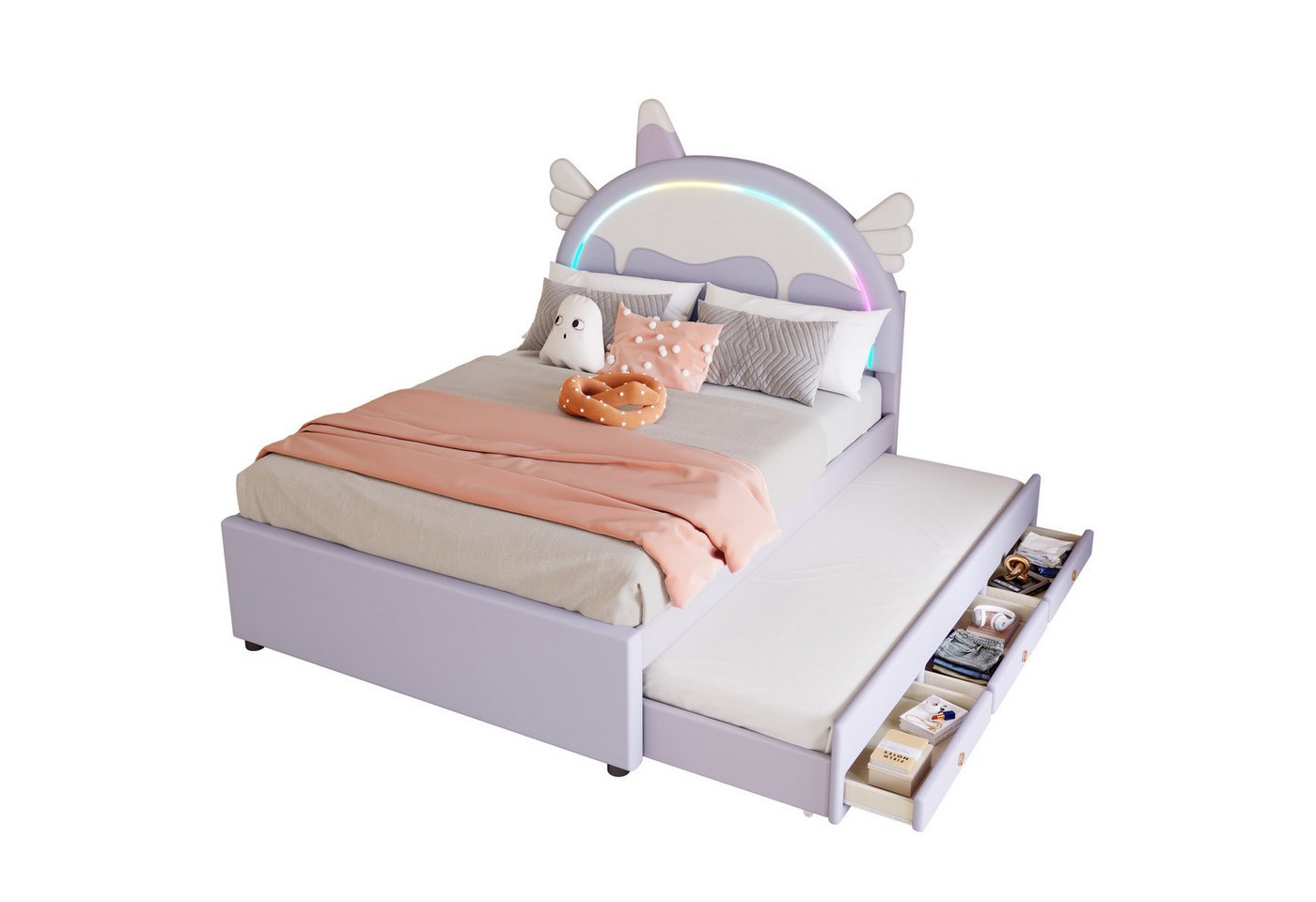 REDOM Kinderbett ausgestattet mit ausziehbares rollbett, kunstleder-Material (Einhornform, 140*200cm), ohne Matratze von REDOM