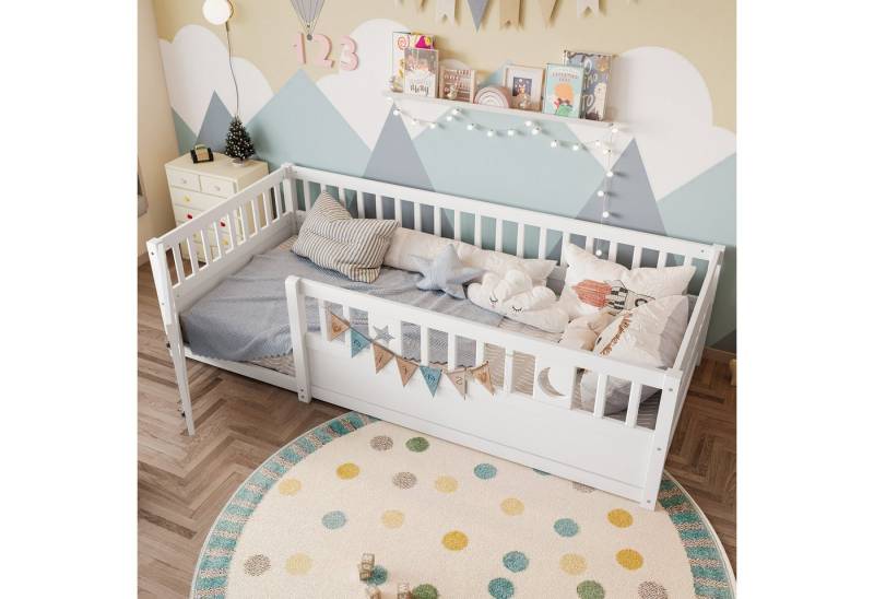 REDOM Kinderbett mit Gitter und Stern- & Monddekoration, sicherer Schlafplatz (mit Schloss, Holzbett Einzelbett, 90 x 190 cm), ohne Matratze von REDOM