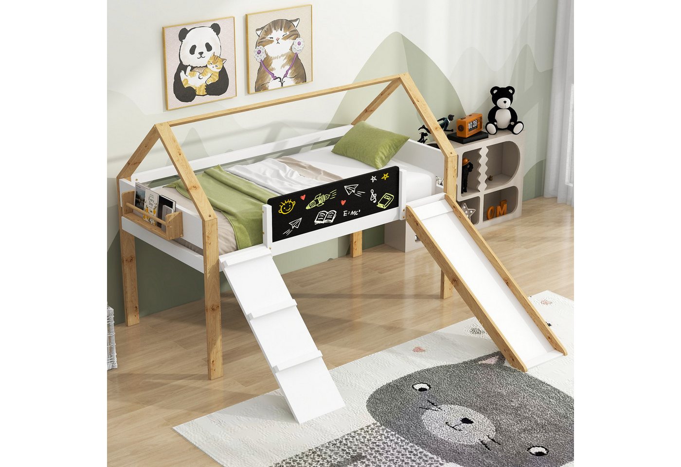 REDOM Kinderbett mit Rutsche, großer Stauraum, mit Regalen (Hochbett 90x200cm), ohne Matratze von REDOM