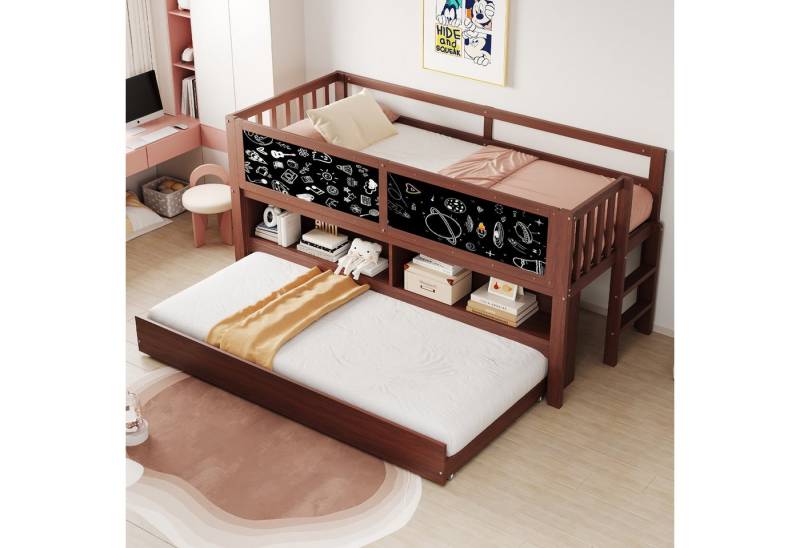 REDOM Kinderbett mit Tafel, ausziehbarem Rollbett & Stauraum (Holzbett Funktionsbett, 90x200 cm), Ohne Matratze von REDOM