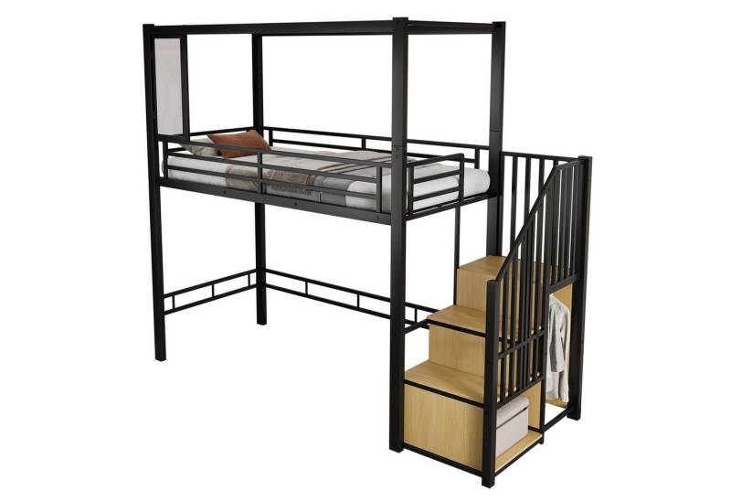 REDOM Kinderbett mit Treppe und Garderobe, vielseitig gestaltbare untere Etage (Metallbett Hochbett aus Eisen + MDF, 90x200cm), ohne Matratze von REDOM
