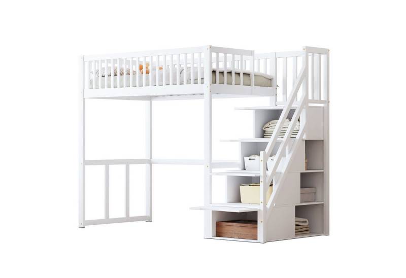 REDOM Kinderbett mit großem Kleiderschrank Regal und Tisch (Hochbett 90x200 cm mit sicherer Aufbewahrungstreppe, stabilem Kiefernholzrahmen für Kinder & Jugendliche – Platzsparend, mit unterem Stauraum für Spielecke & Lernbereich – Ideales Kinderzimmermöbel, 90 x 200 cm), ohne Matratze von REDOM