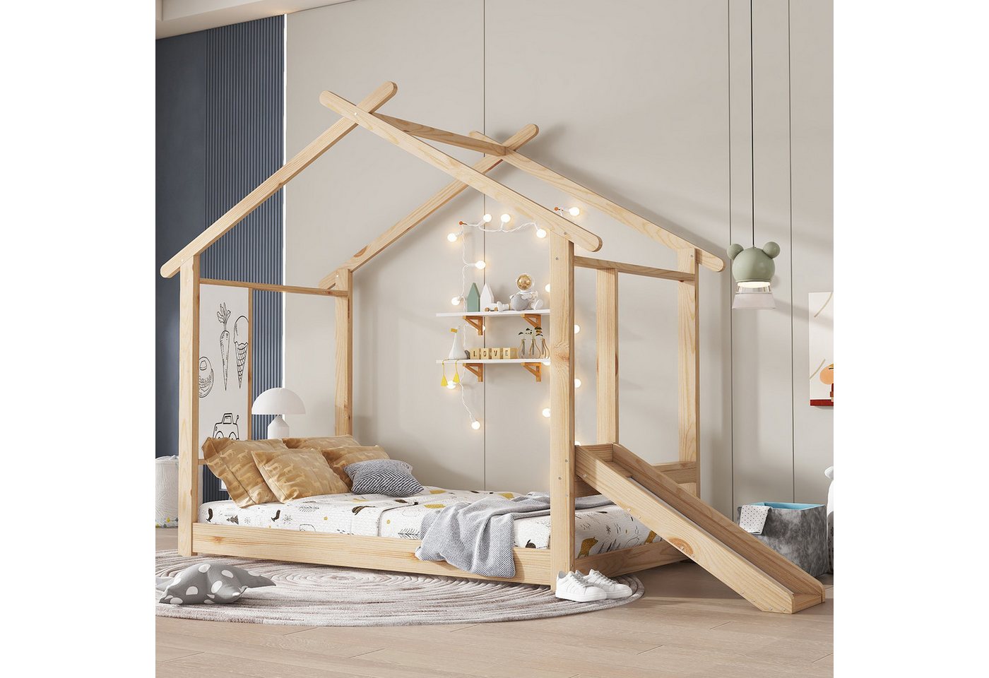 REDOM Kinderbett mit lustiger Rutsche, beschreibbarer Tafel & stabilem Lattenrost (Holzbett Einzelbett, 90x200cm), Inklusive Matratze von REDOM