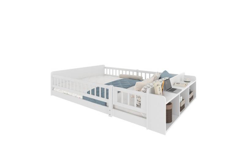 REDOM Kinderbett mit offenen Regalfächern & klappbarem Zaun (Multifunktionales Holzbett140x200 cm aus Kiefernholz, ideal für Kinderzimmer & Jugendzimmer), ohne Matratze von REDOM