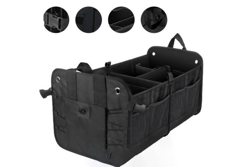 REDOM Klappbox Faltbare Kofferraumtasche Auto Aufbewahrungsbox mit Deckel, 60 l, robuste Oxford Faltbox mit Fächern für Einkäufe Werkzeug Reisen von REDOM