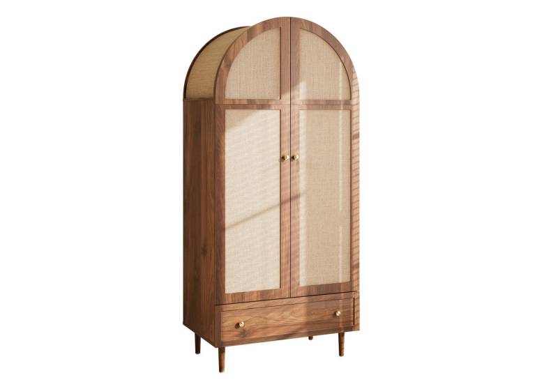 REDOM Kleiderschrank mit massiven Holzfüßen (Garderoben-Set, 1-St., Walnussoptik) Stofftüren, Schublade von REDOM