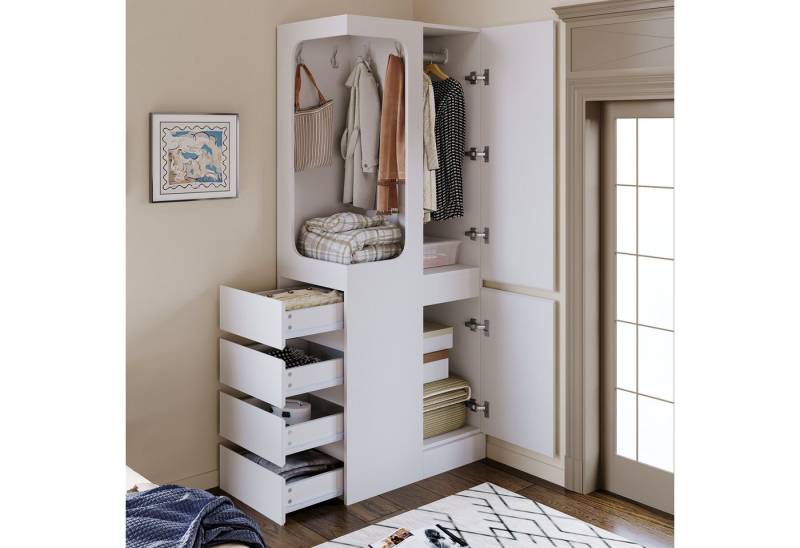 REDOM Kleiderschrank offenem Kleiderbereich, 1 Tür (mit 4 Schubladen, platzsparender Aufbewahrungsschrank, Schrank 70x40x170 cm) von REDOM