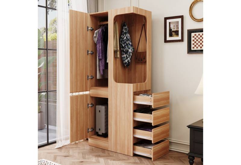 REDOM Kleiderschrank offenem Kleiderbereich, 1 Tür (mit 4 Schubladen, platzsparender Aufbewahrungsschrank, Schrank 70x40x170 cm) von REDOM