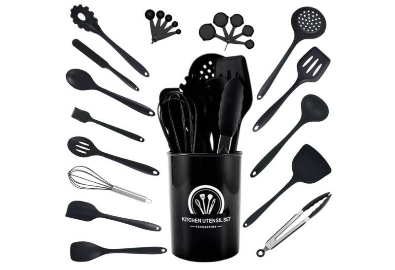 REDOM Kochbesteck-Set 24-teilig Küchenutensilien Set Küchenhelfer (Silikon Kochset Antihaft Hitzebeständig mit Utensilienhalter, 1-tlg., spülmaschinenfest, kratzfest), Kochzubehör für kochen und backen usw von REDOM