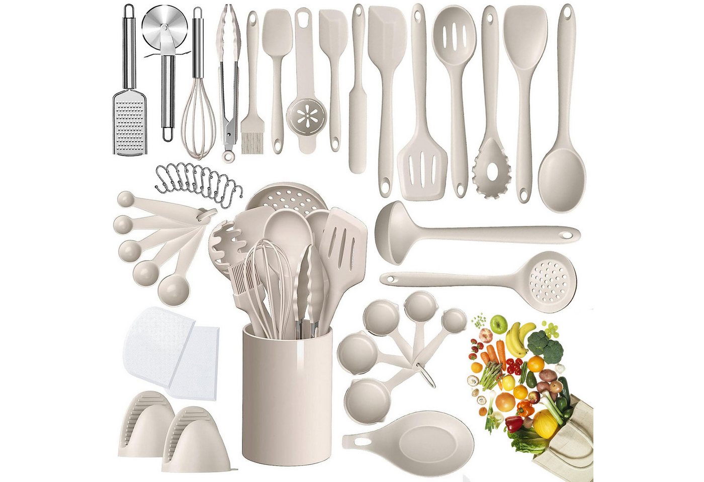 REDOM Kochbesteck-Set 43-teilig Silikon Küchenutensilien Set Kochgeschirr (Kochhelfer Komplettset mit Utensilienhalter und Aufhängeloch, 43-tlg., Silikon, Antihaft, hitzebeständig), Spülmaschinengeeignet für Kochen Backen Braten Schöpfen von REDOM