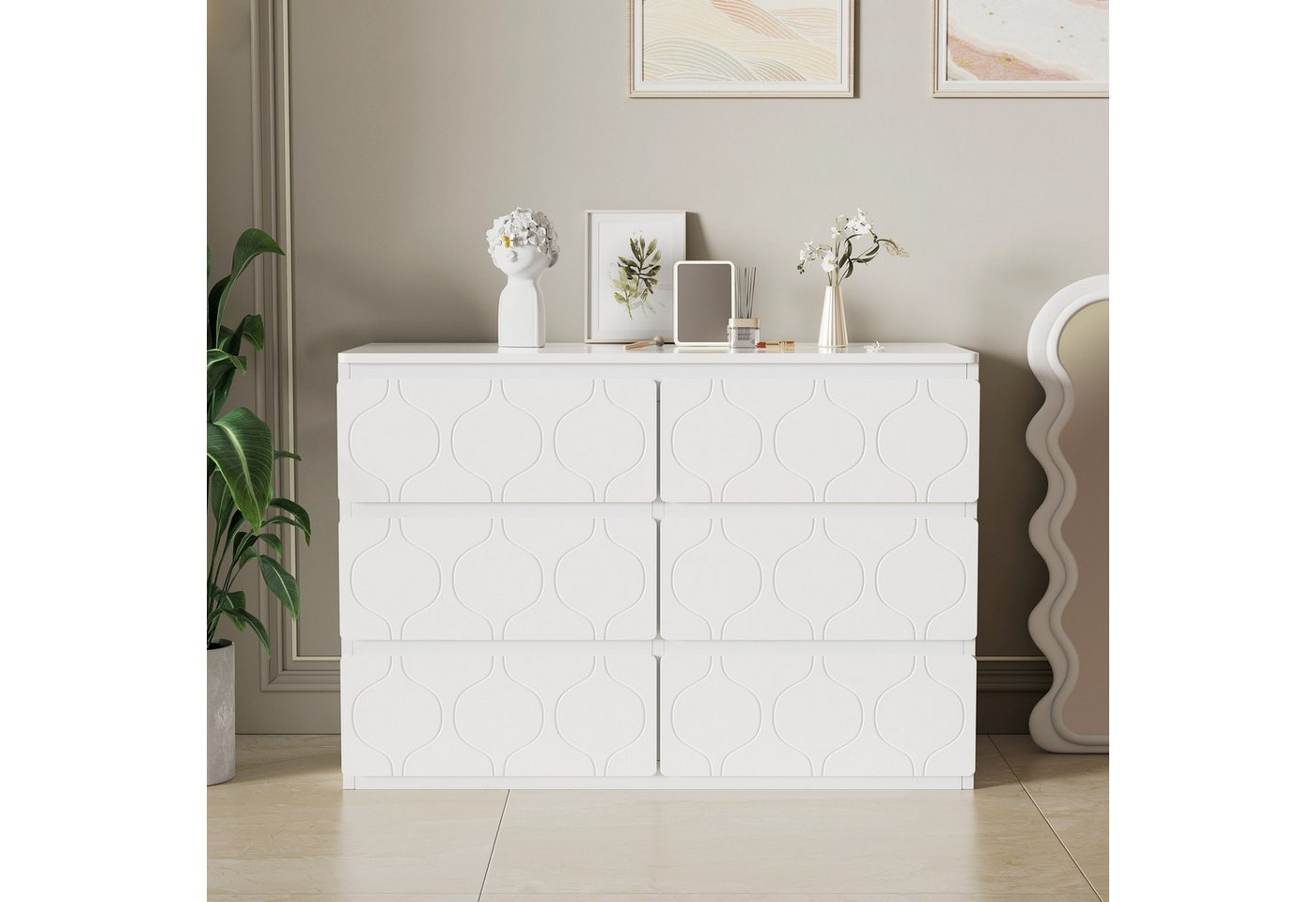 REDOM Kommode Stauraumschrank (Sideboard mit 6 Schubladen), stoßfestes Eckdesign, 6 Fächer, 110 B x 40 T x 72 H, weiß von REDOM