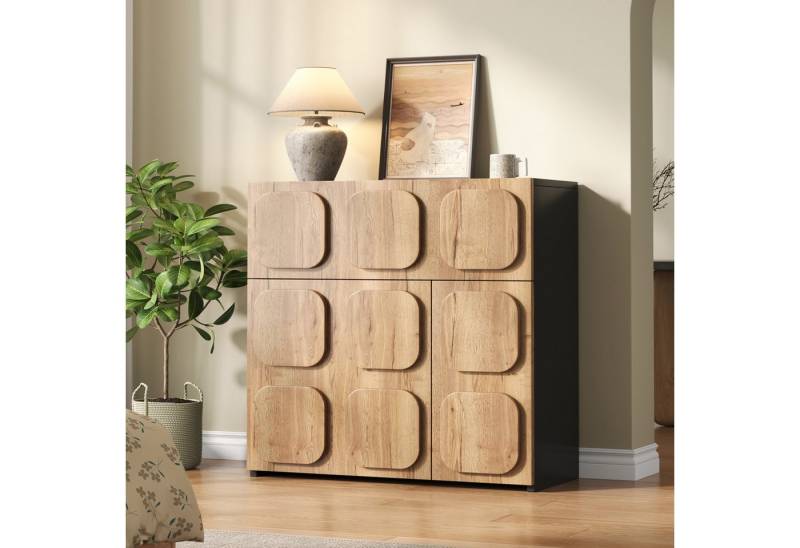 REDOM Kommode mit Holzoptik, schwarzen Seitenteilen und 5 Fächern (Küchenschrank Anrichte, 79.6x34.8x81.5cm) von REDOM