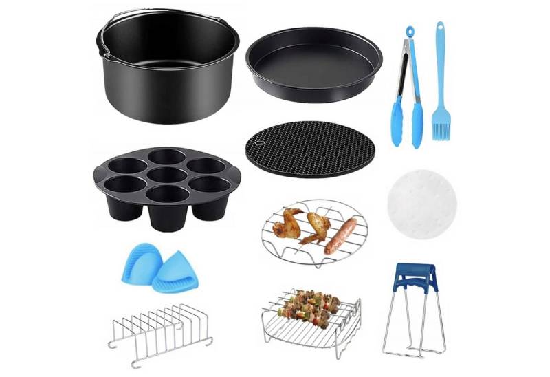 REDOM Küchenmaschinen Zubehör-Set 12er Heißluftfritteusen Zubehörset Zubehörpaket, Zubehör für die meisten Heißluftfritteusen-Marken geeignet, Spülmaschinenfest hitzebeständig inkl. Kuchenform Pizzapfanne usw. von REDOM