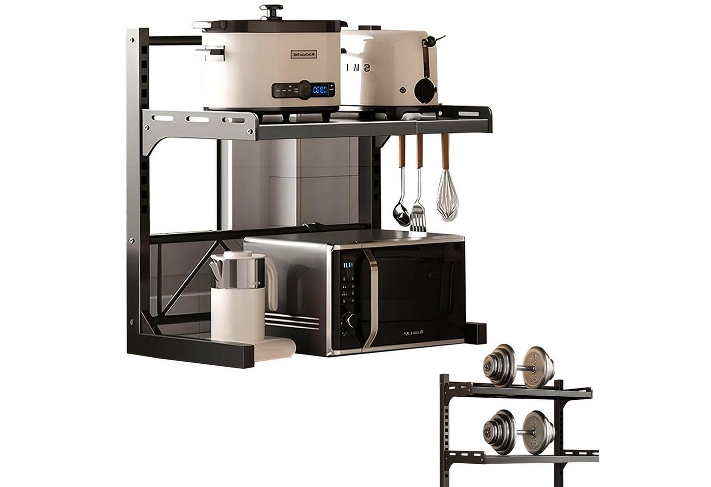 REDOM Küchenregal Höhenverstellbar Küchenablage Mikrowellenregal, Karbonstahl Haushaltsregal mit 6 Haken Rutschfesten Füßen 1-tlg., Küchenhelfer Organizer rostfrei stabil pflegeleicht REDOM Küchenregal Höhenverstellbar Küchenablage Mikrowellenregal, Karbonstahl Haushaltsregal mit 6 Haken Rutschfesten Füßen 1-tlg., Küchenhelfer Organizer rostfrei stabil pflegeleicht von REDOM