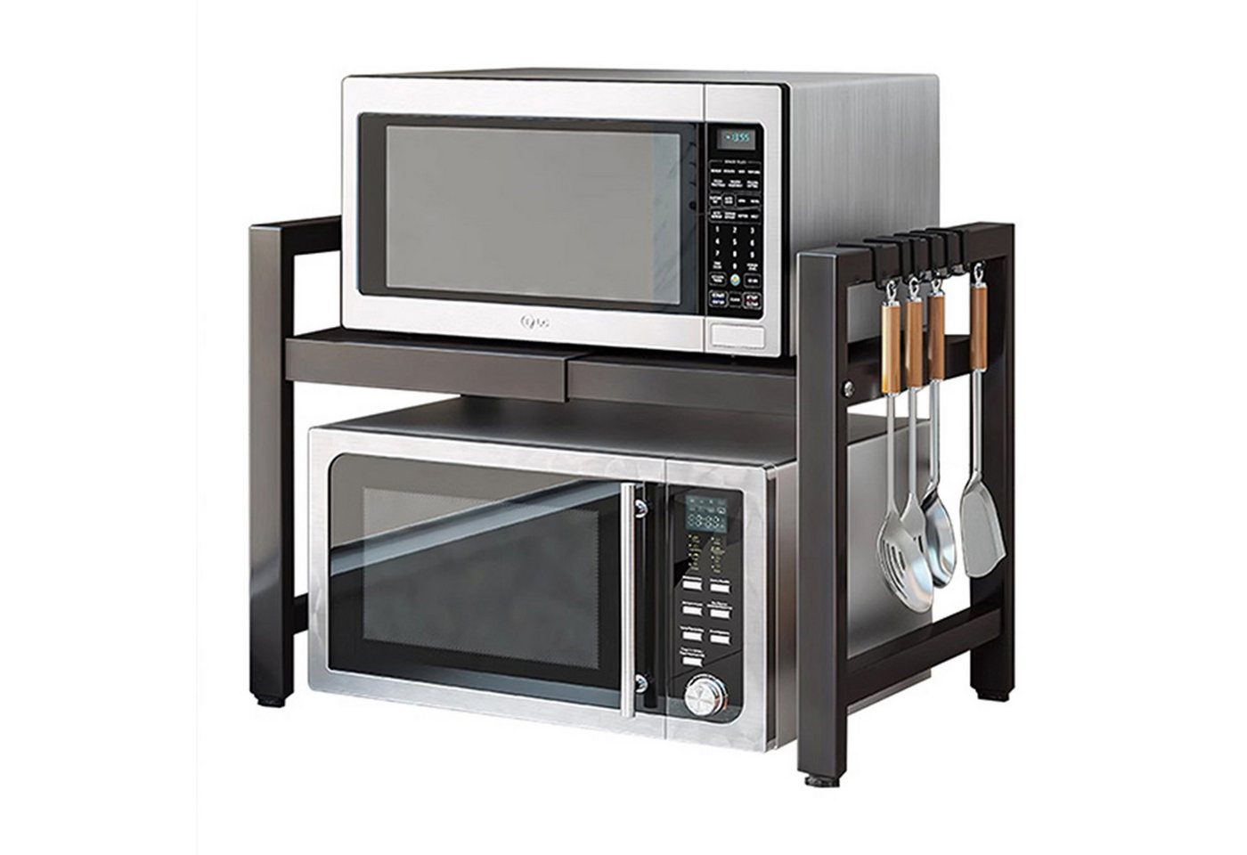 REDOM Küchenregal Mikrowellenregal ausziehbar Ablageregal, 2-Stufiges Bäckerregale aus Kohlenstoffstahl 1-tlg., mit 6 Haken, belastbar bis 30 kg für Mikrowelle Toaster Vorräte usw. REDOM Küchenregal Mikrowellenregal ausziehbar Ablageregal, 2-Stufiges Bäckerregale aus Kohlenstoffstahl 1-tlg., mit 6 Haken, belastbar bis 30 kg für Mikrowelle Toaster Vorräte usw. von REDOM