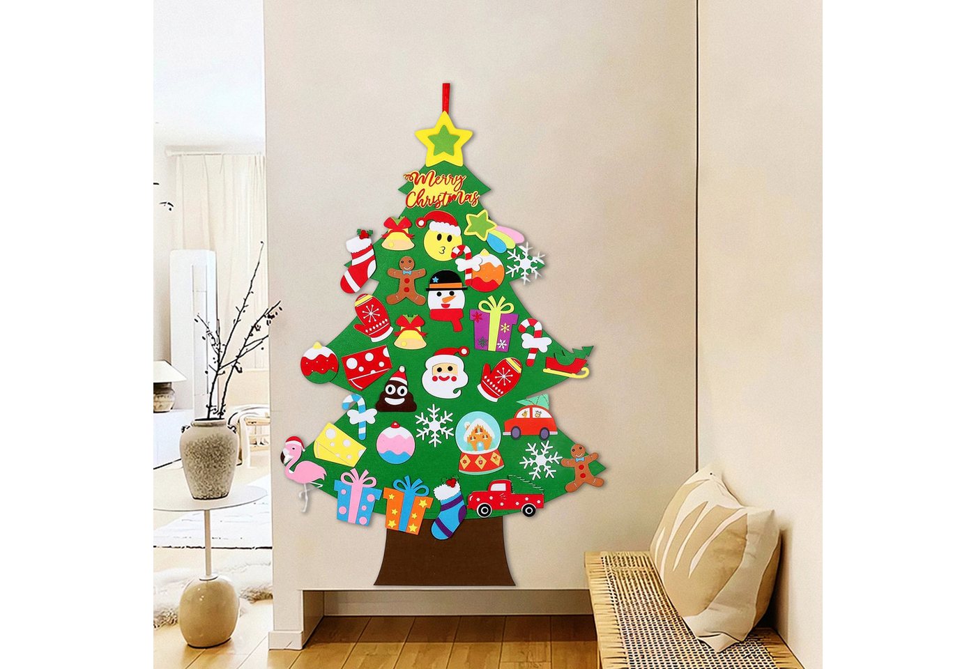 REDOM Künstlicher Weihnachtsbaum Filz-Weihnachtsbaum DIY Weihnachtsdeko Wandbehang Lernspielzeug, mit austauschbaren Filzornamenten, wiederverwendbar Lernspiel REDOM Künstlicher Weihnachtsbaum Filz-Weihnachtsbaum DIY Weihnachtsdeko Wandbehang Lernspielzeug, mit austauschbaren Filzornamenten, wiederverwendbar Lernspiel von REDOM