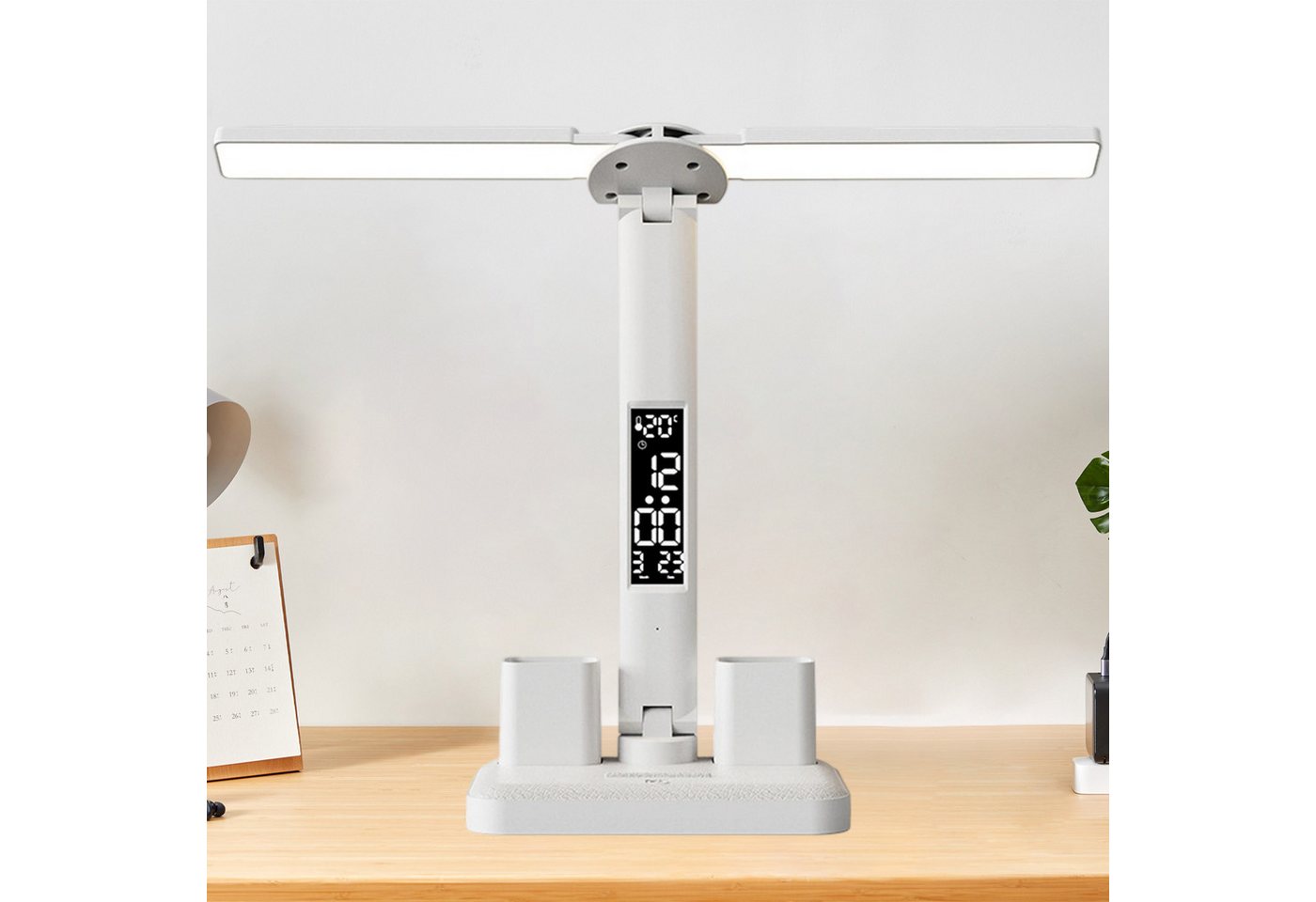 REDOM LED Schreibtischlampe Tischlampe mit Doppel-Lampenkopf Augenschutz Lampe Bürolampe Lernlampe, Einstellbarer Winkel, LED fest integriert, 3 Farbtemperaturen, 360° einstellbar Dimmbare Augenpflege mit Stifthalter Kalender REDOM LED Schreibtischlampe Tischlampe mit Doppel-Lampenkopf Augenschutz Lampe Bürolampe Lernlampe, Einstellbarer Winkel, LED fest integriert, 3 Farbtemperaturen, 360° einstellbar Dimmbare Augenpflege mit Stifthalter Kalender von REDOM
