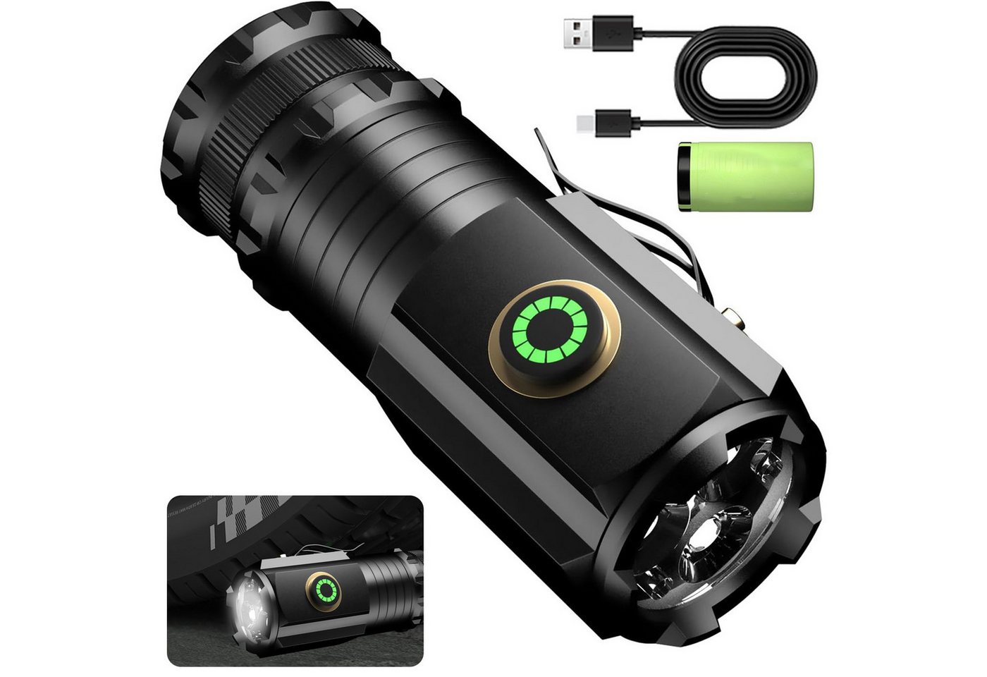 REDOM LED Taschenlampe Handlampe Stirnlampe 1600 Lumen mit 5 Lichtmodi (Taktische Taschenlampe aus Aluminium, 1-St., mit 18350-Lithiumbatterie 3 Hochleistungs-LEDs), für Outdoor Camping Notfall Sicherheit Survival usw von REDOM