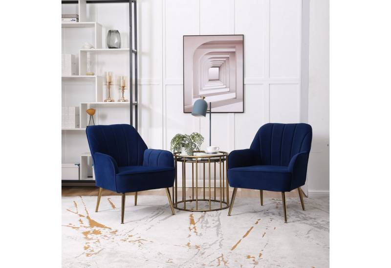 REDOM Loungesessel Eleganter Samt-Freizeitsessel (mit ergonomischem Design – Modern und Klassisch, Einfach zu Montieren., 2-St., Büro Freizeit Gepolsterte Einzelsofa Stuhl), Kaffee Stuhl mit Metallbeinen von REDOM