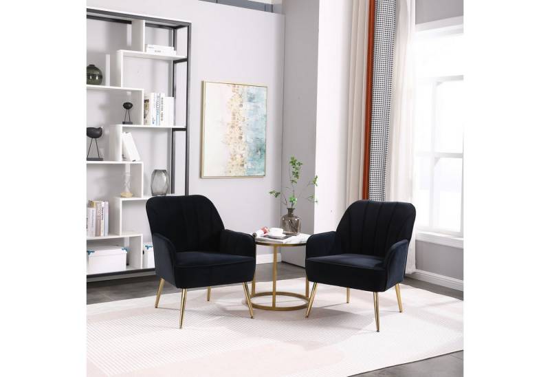 REDOM Loungesessel Eleganter Samt-Freizeitsessel (mit ergonomischem Design – Modern und Klassisch, Einfach zu Montieren., 2-St., Büro Freizeit Gepolsterte Einzelsofa Stuhl), Kaffee Stuhl mit Metallbeinen von REDOM