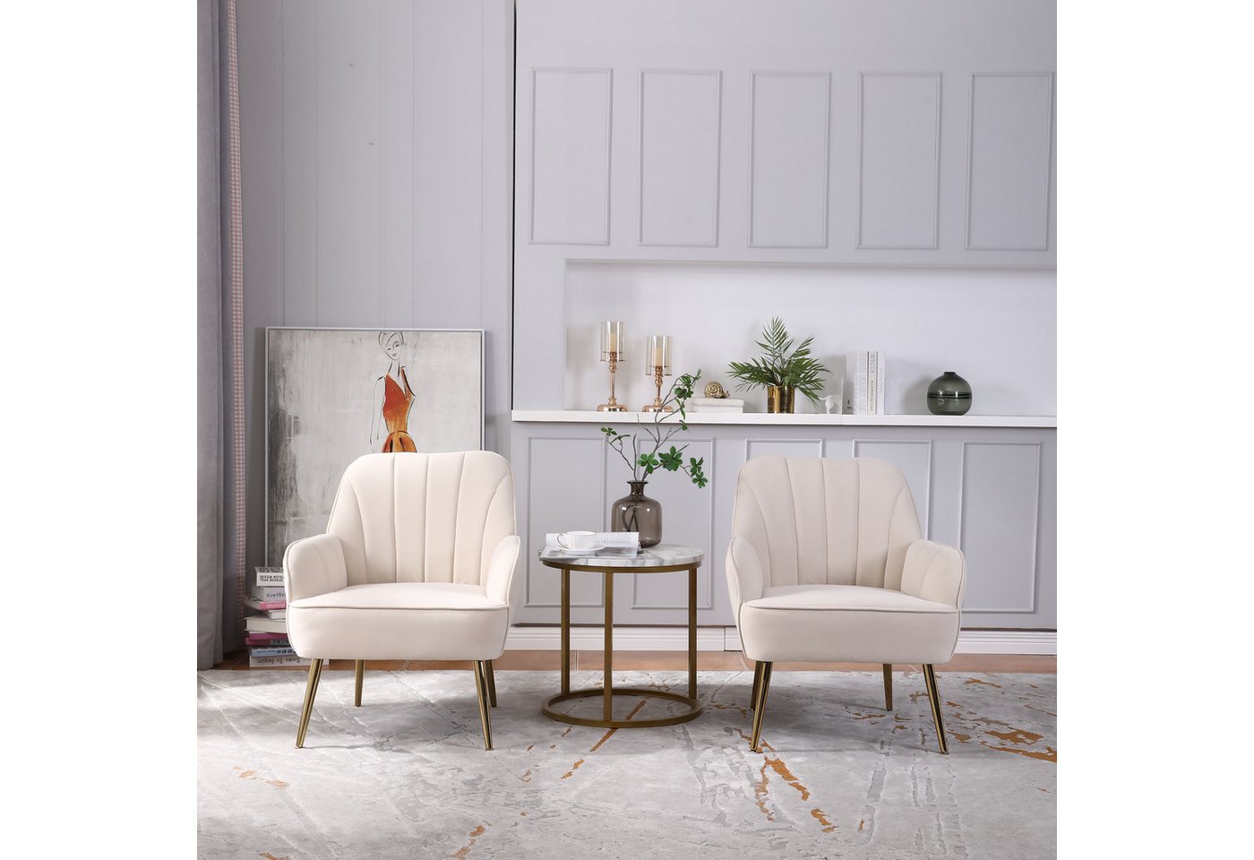REDOM Loungesessel Eleganter Samt-Freizeitsessel (mit ergonomischem Design – Modern und Klassisch, Einfach zu Montieren., 2-St., Büro Freizeit Gepolsterte Einzelsofa Stuhl), Kaffee Stuhl mit Metallbeinen von REDOM