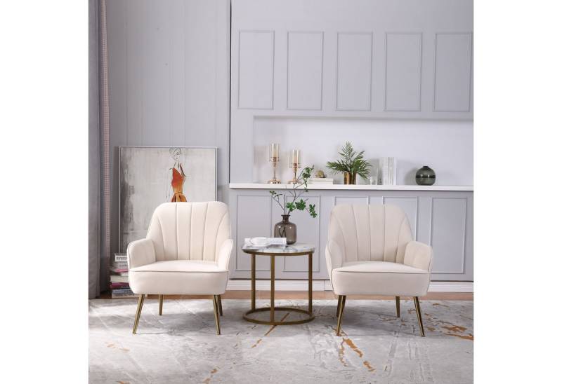 REDOM Loungesessel Eleganter Samt-Freizeitsessel (mit ergonomischem Design – Modern und Klassisch, Einfach zu Montieren., 2-St., Büro Freizeit Gepolsterte Einzelsofa Stuhl), Kaffee Stuhl mit Metallbeinen von REDOM