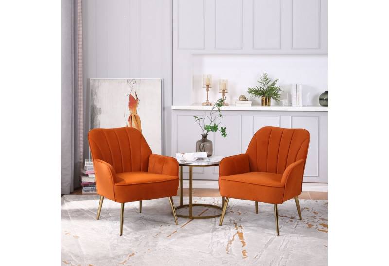 REDOM Loungesessel Eleganter Samt-Freizeitsessel (mit ergonomischem Design – Modern und Klassisch, Einfach zu Montieren., 2-St., Büro Freizeit Gepolsterte Einzelsofa Stuhl), Kaffee Stuhl mit Metallbeinen von REDOM