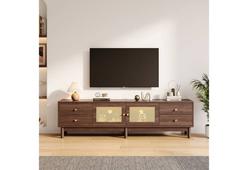 REDOM Lowboard 2 Rattantüren und 4 Schubladen mit Kabelmanagement (180 cm, 1 St., für Fernseher bis 80 Zoll), hydraulische Scharniere von REDOM