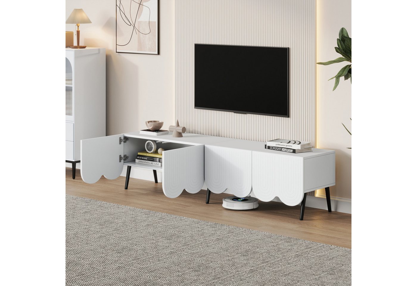 REDOM Lowboard Fernsehschrank mit Türen im 3D-Muster (TV-Board, Fernsehtisch, TV-Ständer, 1 St., 2 Türen und Kabelmanagement), mit einzigartigem Muster, für Fernseher bis 80 Zoll von REDOM