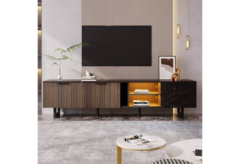 REDOM Lowboard LED TV-Schrank in Schwarzer Marmoroptik (TV-Ständer, Fernsehtisch, 1 St., 2 Türen, 2 Schubladen und 3 offene Fächer), mit RGB LED-Beleuchtung von REDOM