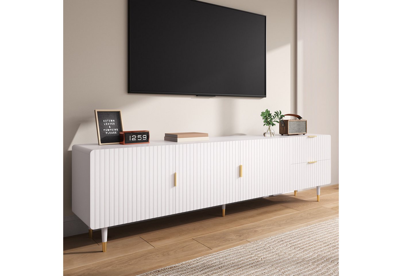 REDOM Lowboard mit Metallgriffe und beine (Fernsehschrank, TV-Ständer, 1 St., mit Soft-Close Türen und Schubladen), mit Regalen und Kabelöffnungen von REDOM