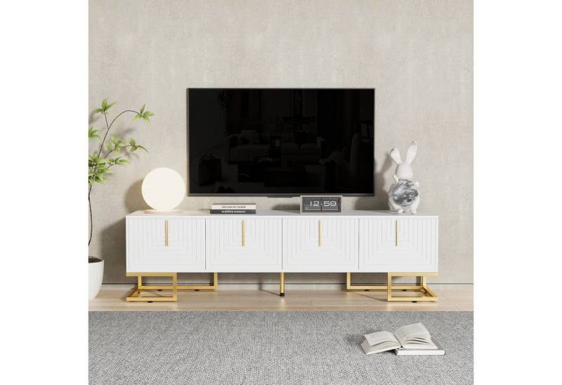 REDOM Lowboard Moderner TV-Schrank in Weiß mit goldenen Akzenten (Fernsehtisch, TV Board, 1 St., 170x40x45,5 cm), mit strukturierter Front,goldenen Metallgriffen von REDOM