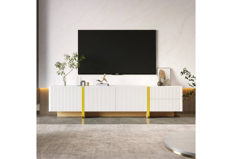 REDOM Lowboard TV-Möbel Sideboard mit 2 Schubladen 3 Türen (190x35x45 cm Fernsehschrank, 1 St., mit Soft-Close Dämpfungsscharniere), mit Gold und Holzmaserung von REDOM