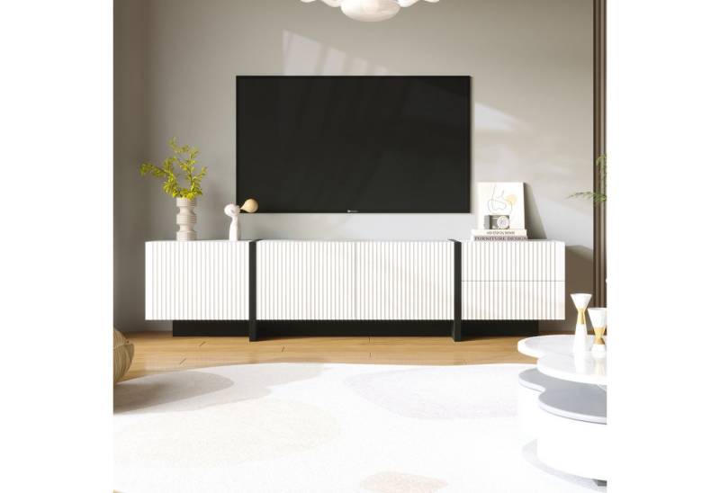 REDOM Lowboard TV-Möbel Sideboard mit 2 Schubladen 3 Türen (190x35x45 cm Fernsehschrank, 1 St., mit Soft-Close Dämpfungsscharniere), mit Schwarzem Sockel von REDOM