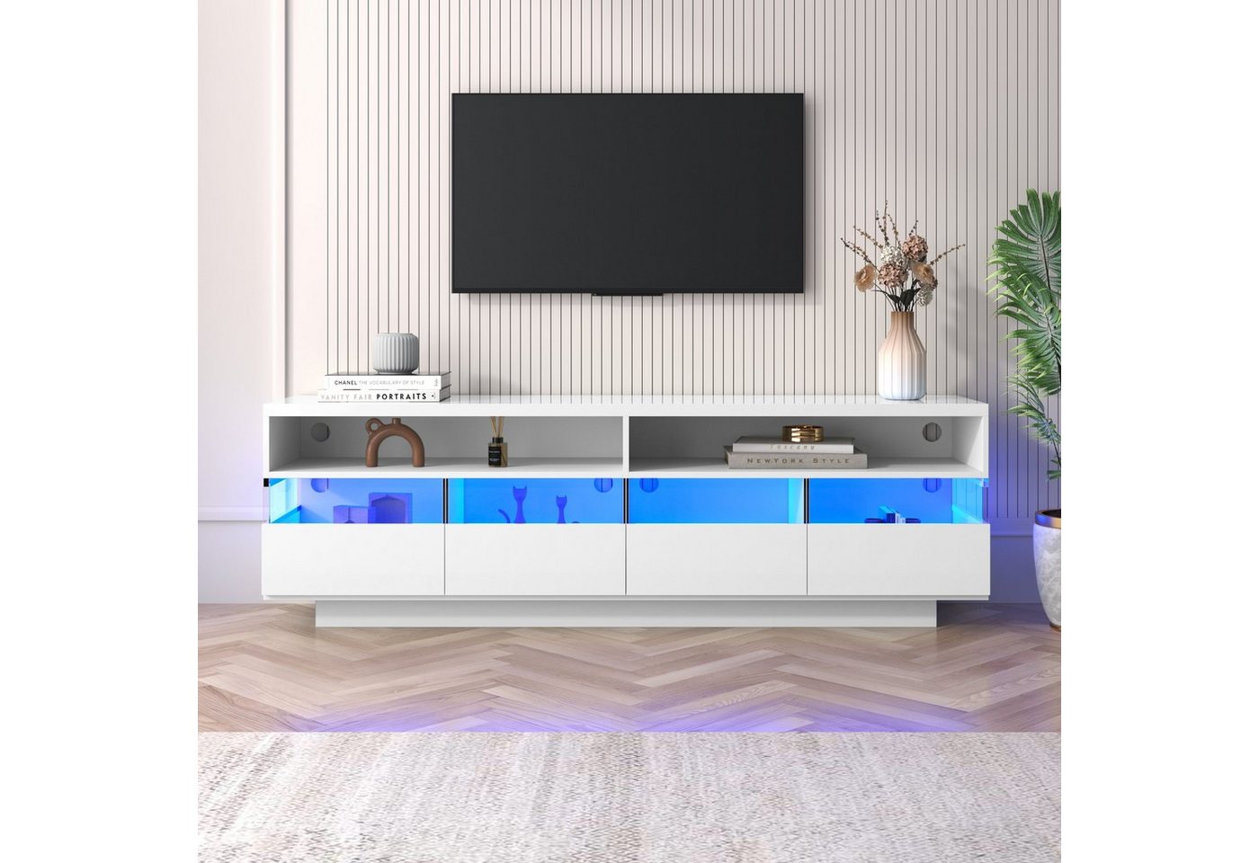 REDOM Lowboard TV-Schrank (Breite: 173,5cm), TV-Ständer hochglanz mit LED von REDOM