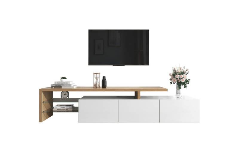 REDOM Lowboard Wohnzimmerschrank hochglänzend mit 3 Schränke (TV-Möbel mit integrierte Glasböden, mit LED-Beleuchtung 7 Farben), Breite 197.50 cm von REDOM