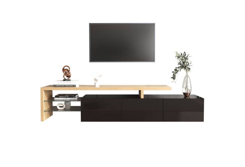 REDOM Lowboard Wohnzimmerschrank hochglänzend mit 3 Schränke (mit LED-Beleuchtung 7 Farben), Breite 197.50 cm von REDOM