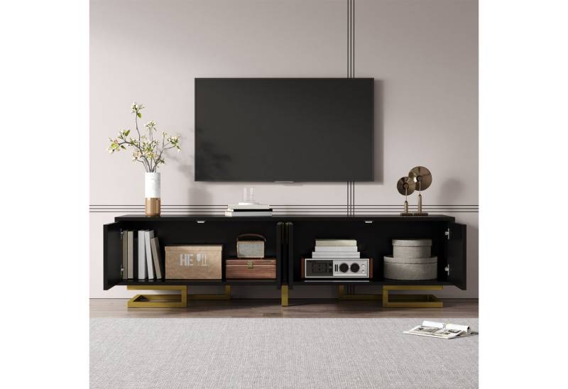REDOM Lowboard mit Goldene Beine und vertikale Griffe (TV-Möbel, Fernsehschrank, 1 St., langlebig und stabil,verstellbare Füße), mit Licht- und Schatteneffekt, gedämpfte Scharniere von REDOM