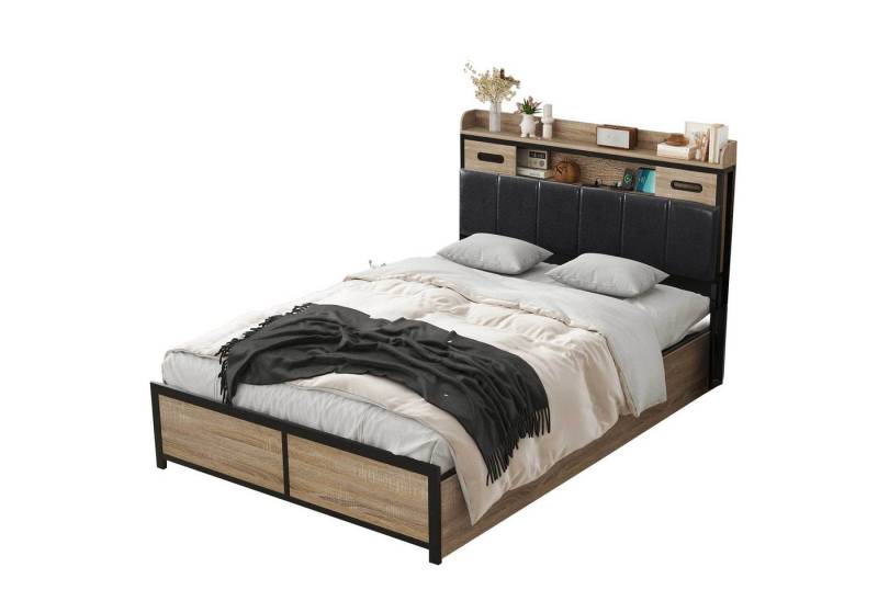 REDOM Metallbett Hydraulikbett Doppelbett (140 x 200cm), mit Lattenrost ohne Matratze, mit Kopfteil, Leicht zusammenzubauen von REDOM